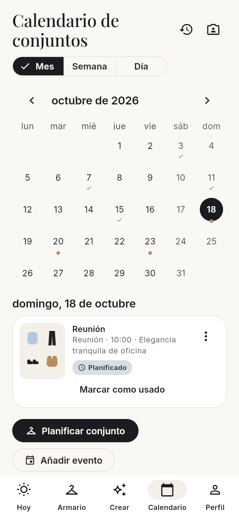 Calendario de conjuntos
