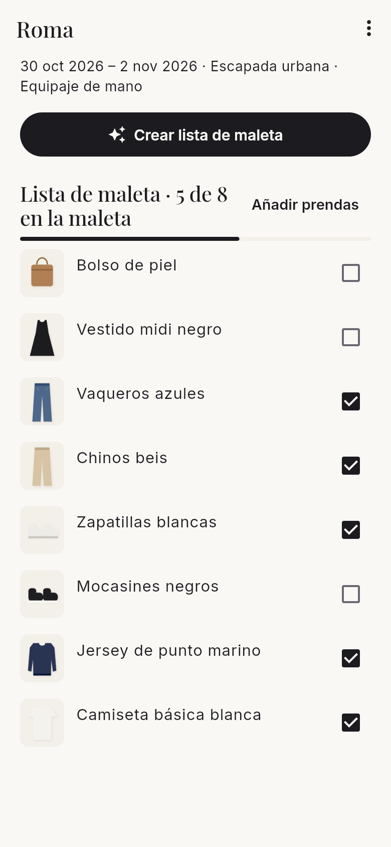 Lista de maleta