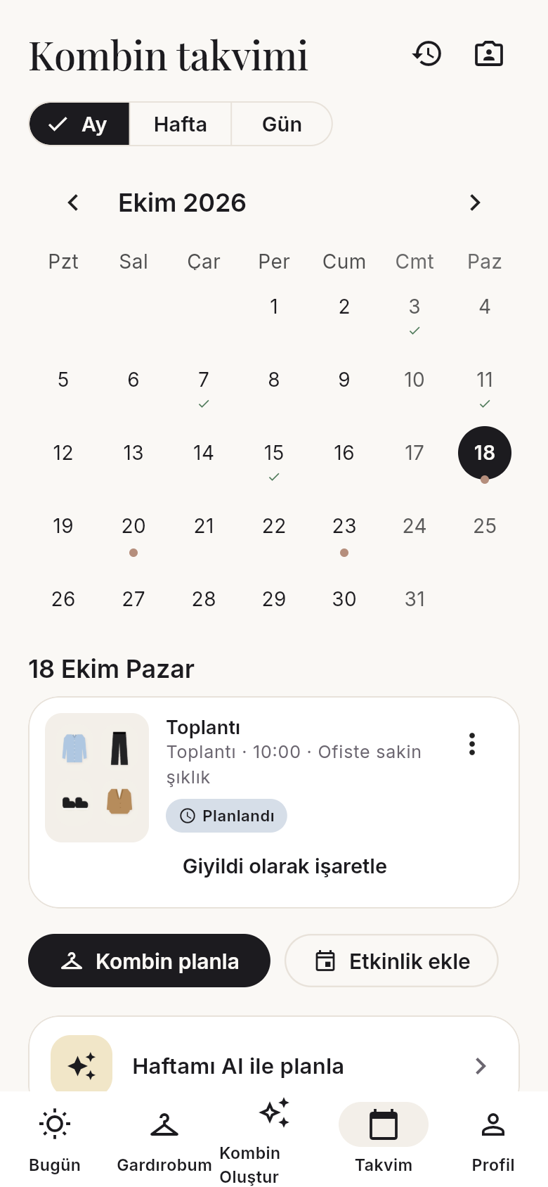 Kombin takvimi