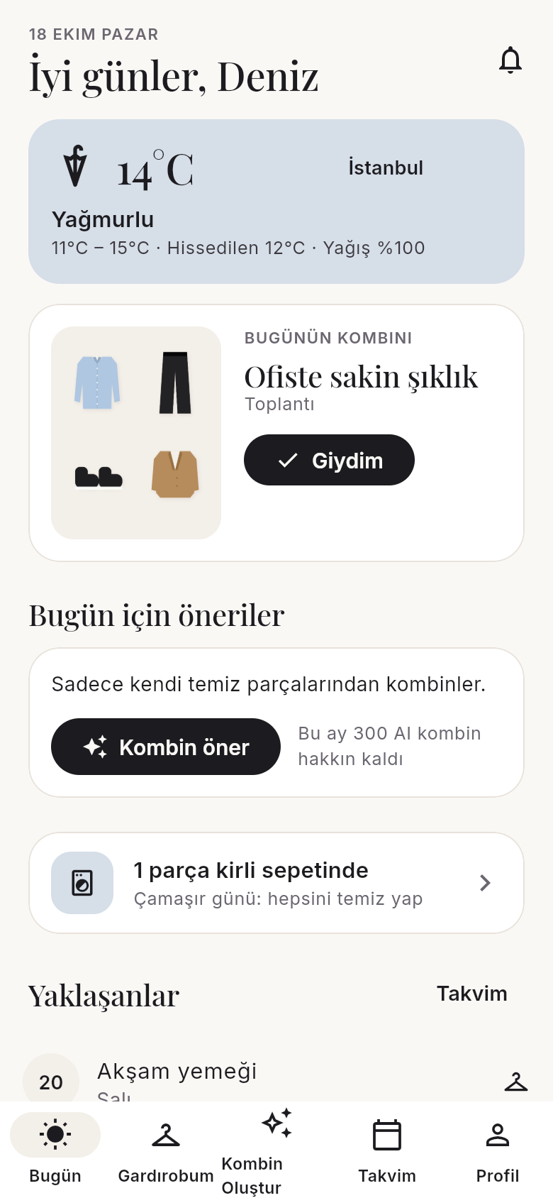 Bugün: hava durumu ve günün kombini